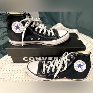 Black high top converse size 9 women’s. Worn only a couple of times
